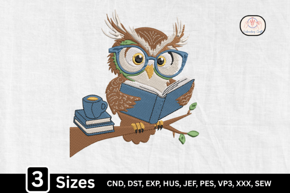 Cute Owl Reading Book, Book Lover: A Seasonal Embroidery Gem